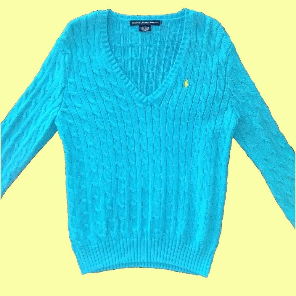 💙Cyan Ralph Lauren Sport cable knit V-neck sweater 💛